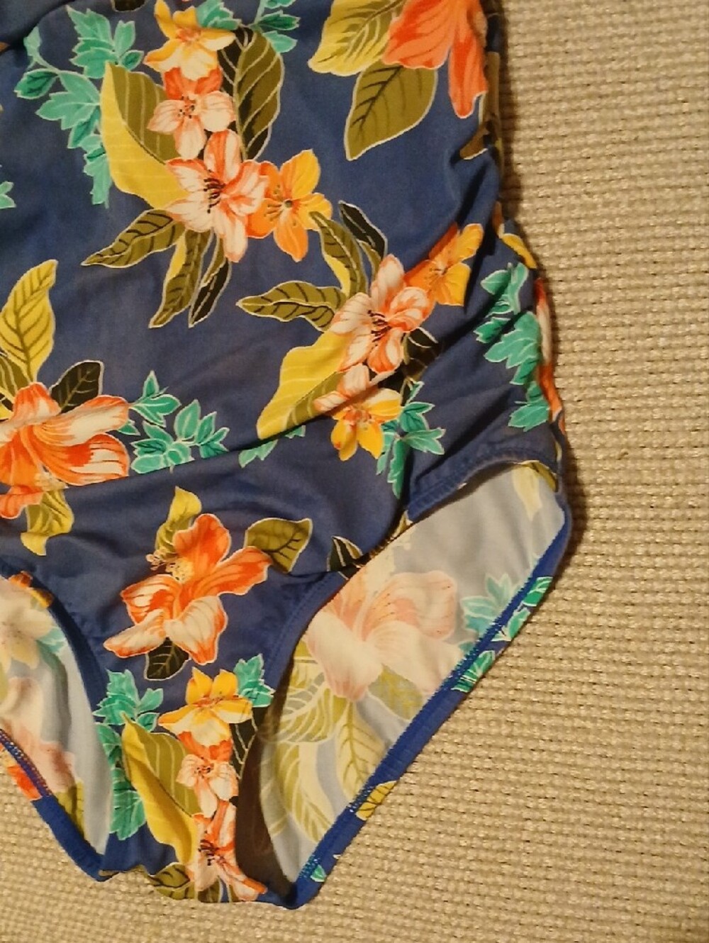 Jantzen Blue Floral One-Piece Swimsuit with Orange & Yellow Blooms - Picture 2 of 8